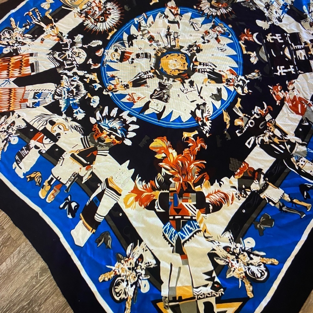 Vintage HanMei Blue and Black Patterned Scarf